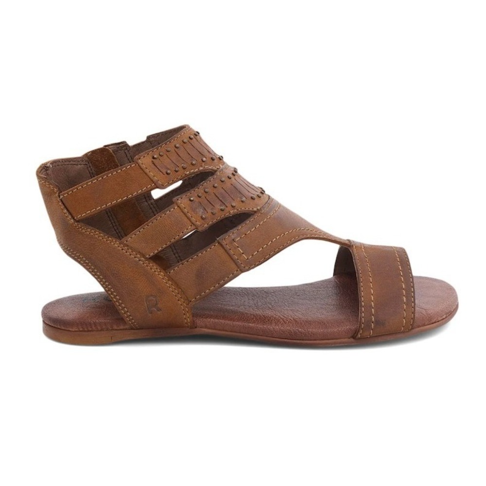 Roan Charla Tan Leather Gladiator Sandals Studded Boho Flat Strappy SIZE 9